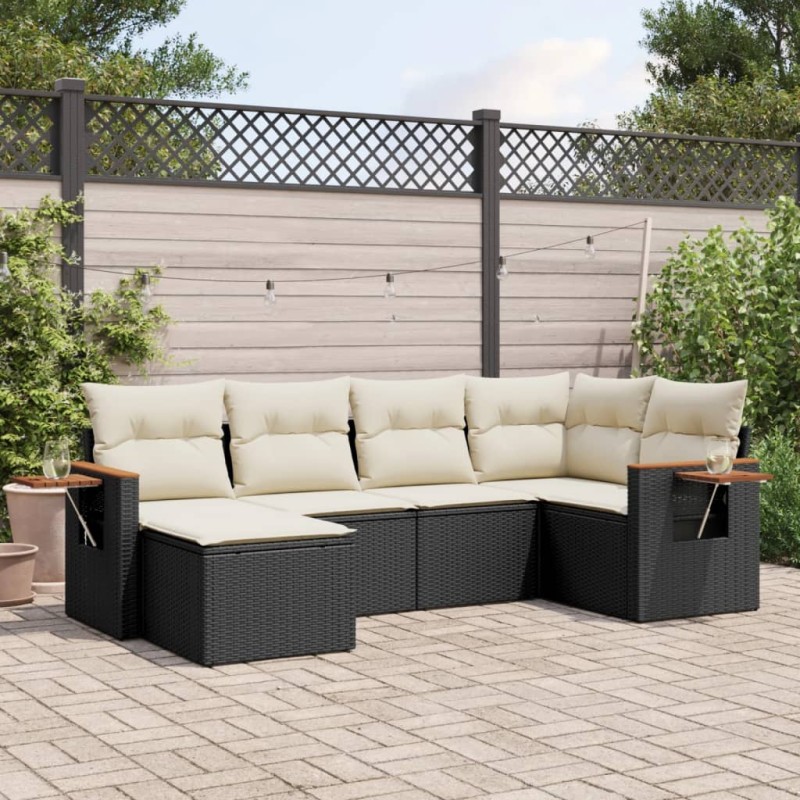 vidaXL Set de sofás de jardín 6 piezas y cojines ratán sintético negro vidaXL Set de sofás de jardín 6 piezas y cojines ratán sintético negro