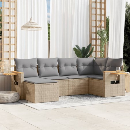 vidaXL Juego de sofás jardín con cojines 6 pzas ratán sintético beige