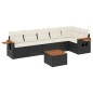 vidaXL Set de comedor de jardín 7 pzas y cojines ratán sintético negro