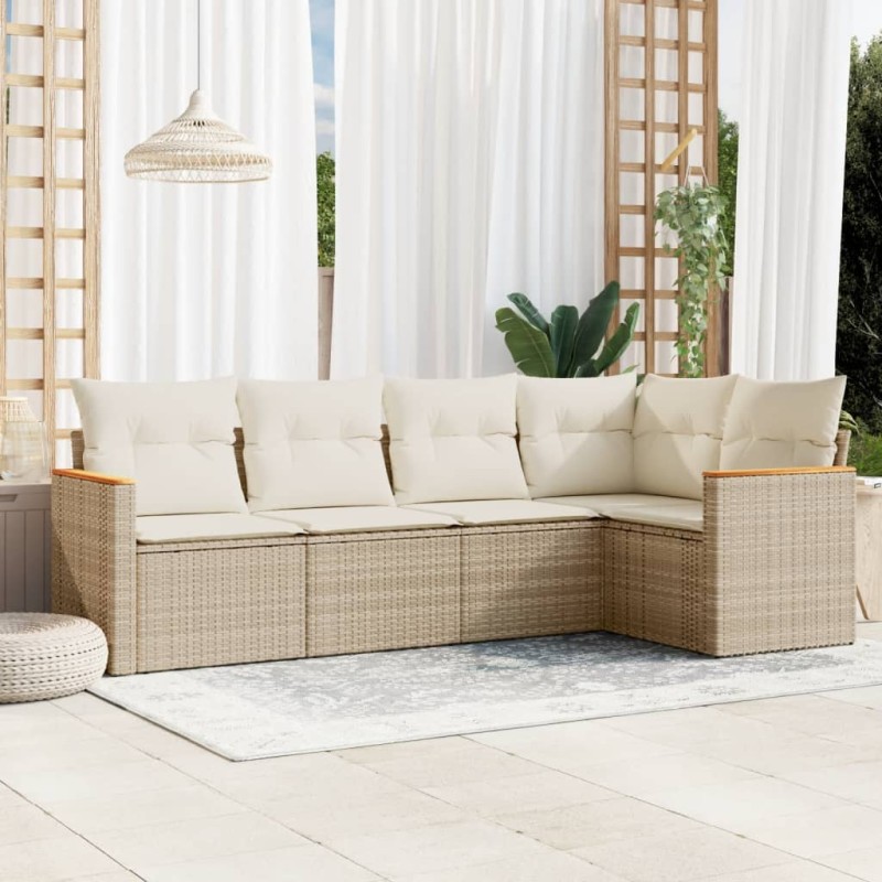 vidaXL Juego de sofás jardín con cojines 5 pzas ratán sintético beige vidaXL Juego de sofás jardín con cojines 5 pzas ratán sintético beige