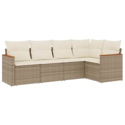 vidaXL Juego de sofás jardín con cojines 5 pzas ratán sintético beige