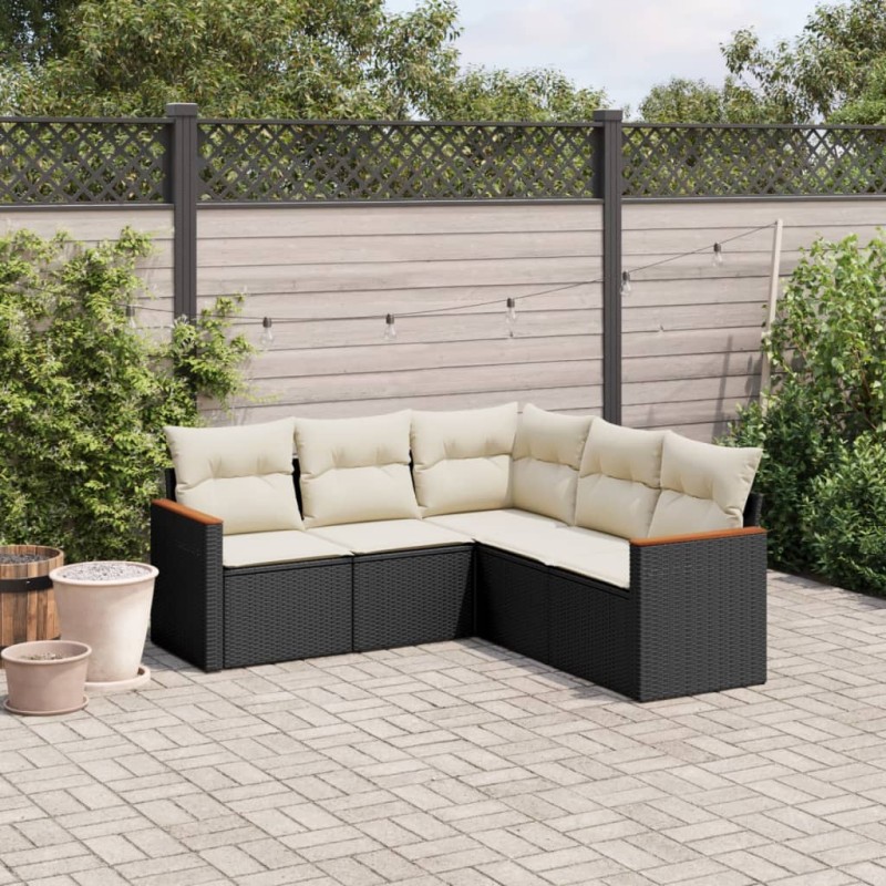 vidaXL Set de muebles de jardín 5 pzas y cojines ratán sintético negro