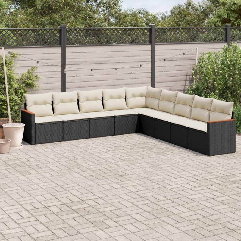 vidaXL Set de sofás de jardín 8 piezas y cojines ratán sintético negro vidaXL Set de sofás de jardín 8 piezas y cojines ratán sintético negro