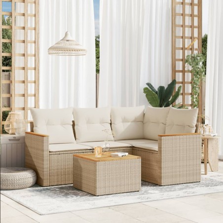 vidaXL Juego de sofás jardín con cojines 5 pzas ratán sintético beige