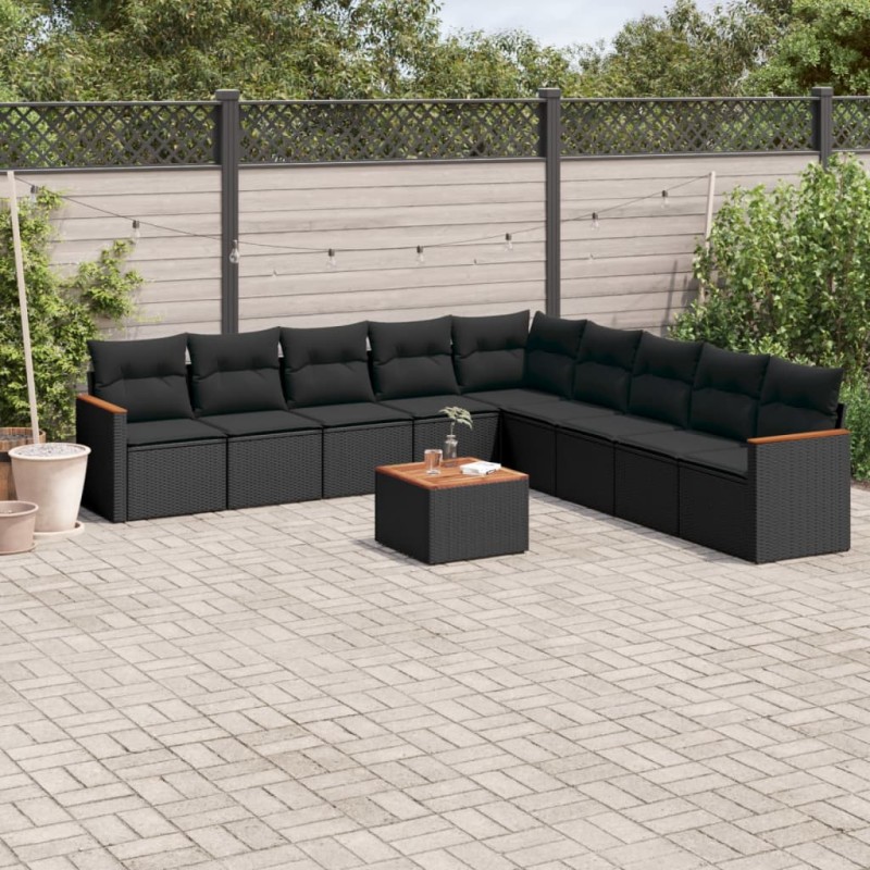 vidaXL Set de sofás de jardín 10 pzas cojines ratán sintético negro vidaXL Set de sofás de jardín 10 pzas cojines ratán sintético negro