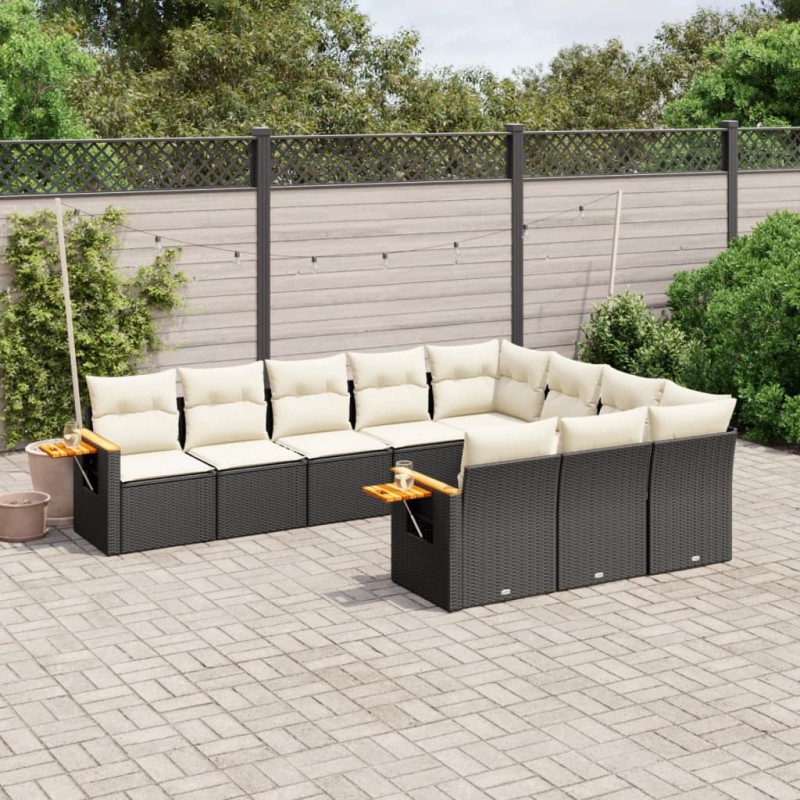 vidaXL Set de sofás de jardín 10 pzas cojines ratán sintético negro vidaXL Set de sofás de jardín 10 pzas cojines ratán sintético negro