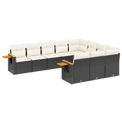 vidaXL Set de sofás de jardín 10 pzas cojines ratán sintético negro