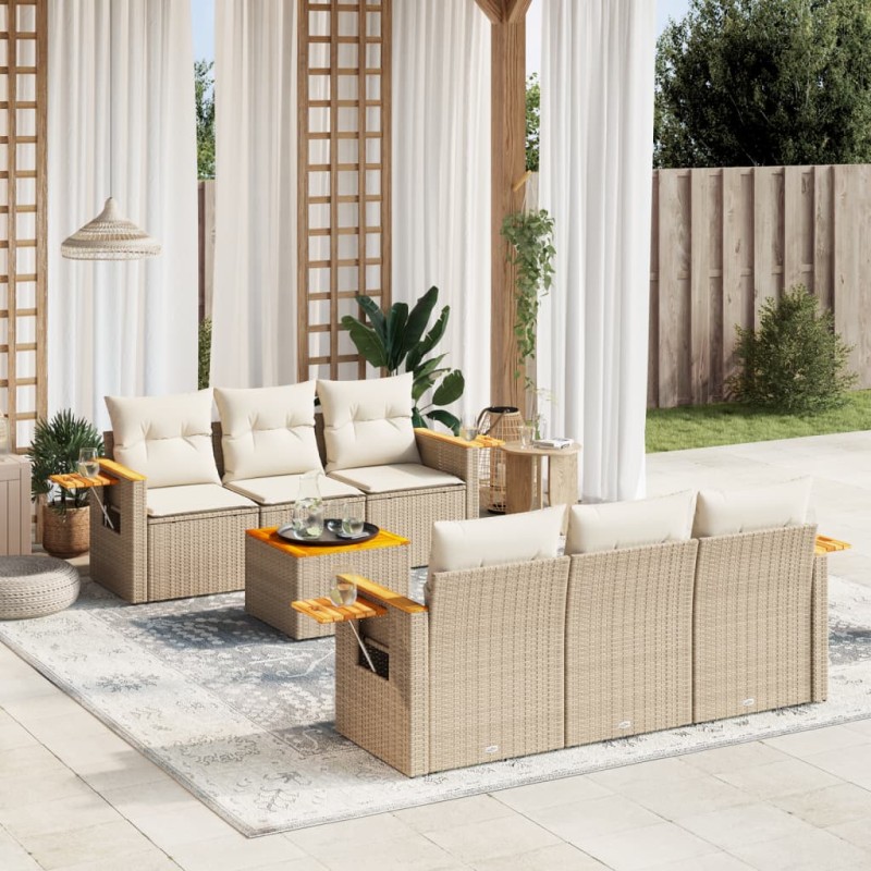 vidaXL Set sofás de jardín 7 piezas y cojines ratán sintético beige vidaXL Set sofás de jardín 7 piezas y cojines ratán sintético beige