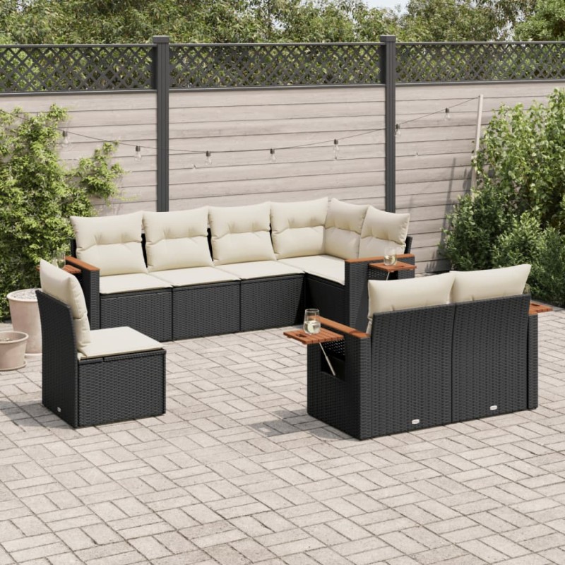 vidaXL Set de sofás de jardín 8 piezas y cojines ratán sintético negro vidaXL Set de sofás de jardín 8 piezas y cojines ratán sintético negro