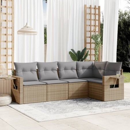 vidaXL Juego de sofás jardín con cojines 5 pzas ratán sintético beige