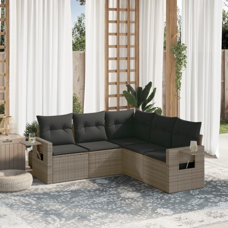 vidaXL Juego de sofás jardín con cojines 5 pzas ratán sintético gris vidaXL Juego de sofás jardín con cojines 5 pzas ratán sintético gris