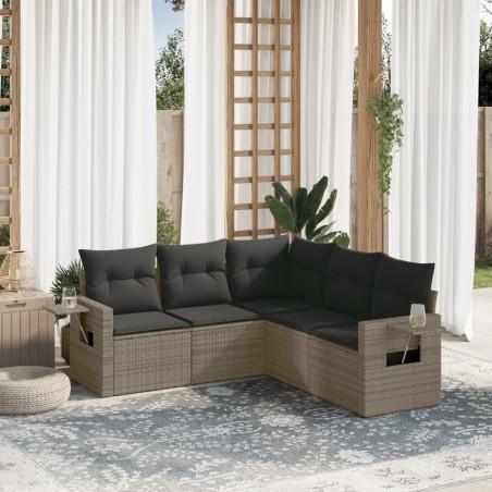 vidaXL Juego de sofás jardín con cojines 5 pzas ratán sintético gris