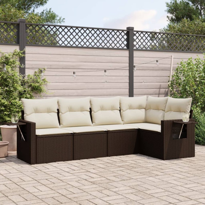 vidaXL Set comedor de jardín 5 piezas y cojines ratán sintético marrón