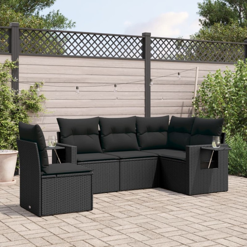 vidaXL Set de muebles de jardín 5 pzas y cojines ratán sintético negro vidaXL Set de muebles de jardín 5 pzas y cojines ratán sintético negro