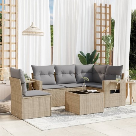 vidaXL Juego de sofás jardín con cojines 6 pzas ratán sintético beige