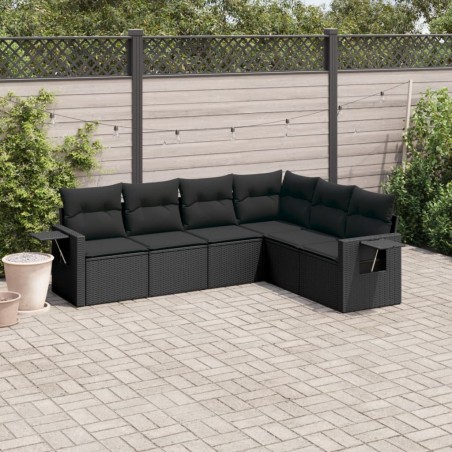 vidaXL Set de sofás de jardín 6 piezas y cojines ratán sintético negro