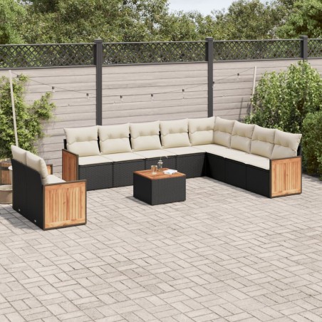 vidaXL Set de sofás de jardín 11 pzas y cojines ratán sintético negro