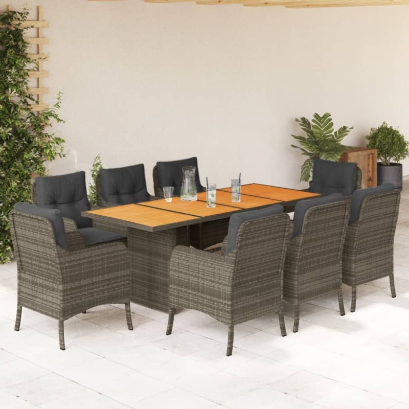 vidaXL Set comedor jardín 9 pzas y cojines ratán sintético gris vidaXL Set comedor jardín 9 pzas y cojines ratán sintético gris