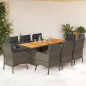 vidaXL Set comedor jardín 9 pzas y cojines ratán sintético gris vidaXL Set comedor jardín 9 pzas y cojines ratán sintético gris