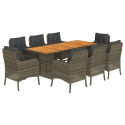 vidaXL Set comedor jardín 9 pzas y cojines ratán sintético gris