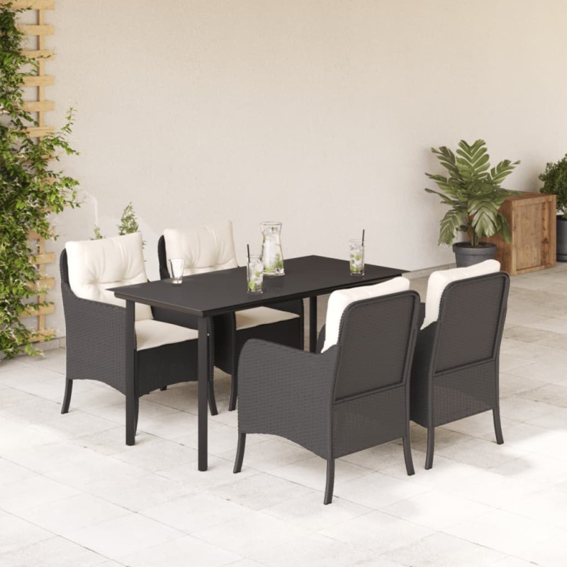 vidaXL Set de muebles jardín 5 pzas con cojines ratán sintético negro vidaXL Set de muebles jardín 5 pzas con cojines ratán sintético negro