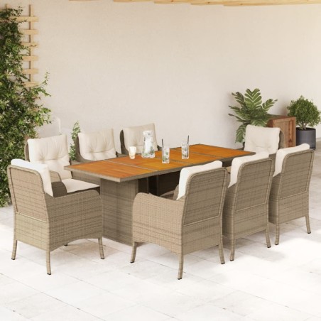 vidaXL Set comedor de jardín 9 pzas con cojines ratán sintético beige
