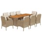 vidaXL Set comedor de jardín 9 pzas con cojines ratán sintético beige