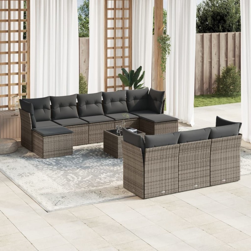 vidaXL Set de sofás de jardín 11 pzas y cojines ratán sintético gris vidaXL Set de sofás de jardín 11 pzas y cojines ratán sintético gris