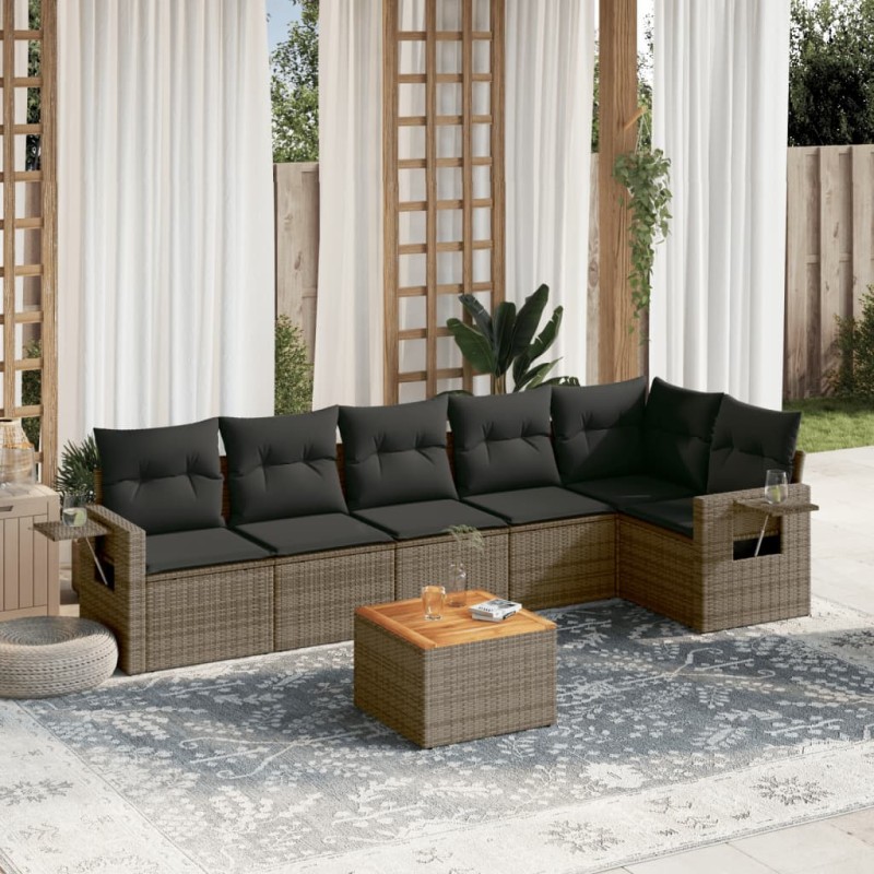 vidaXL Set de sofás de jardín 7 piezas con cojines ratán PE gris vidaXL Set de sofás de jardín 7 piezas con cojines ratán PE gris