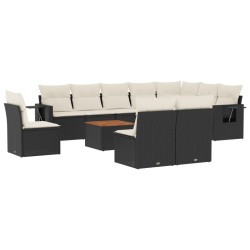 vidaXL Set de sofás de jardín 11 pzas y cojines ratán sintético negro