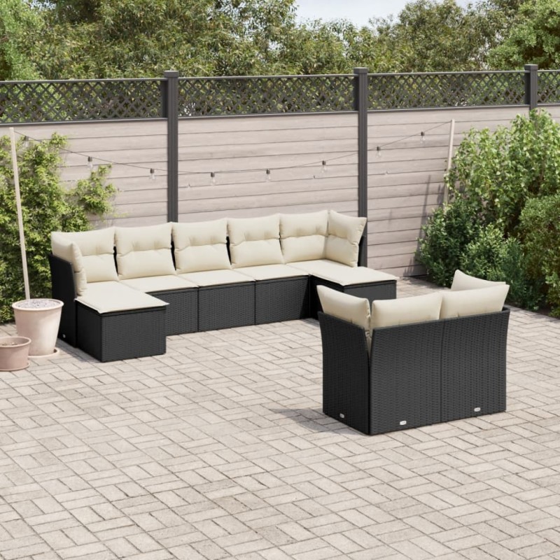 vidaXL Set de sofás de jardín 8 piezas y cojines ratán sintético negro vidaXL Set de sofás de jardín 8 piezas y cojines ratán sintético negro
