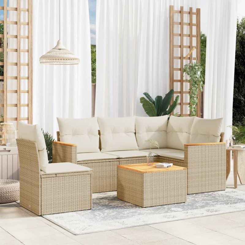 vidaXL Juego de sofás jardín con cojines 6 pzas ratán sintético beige vidaXL Juego de sofás jardín con cojines 6 pzas ratán sintético beige