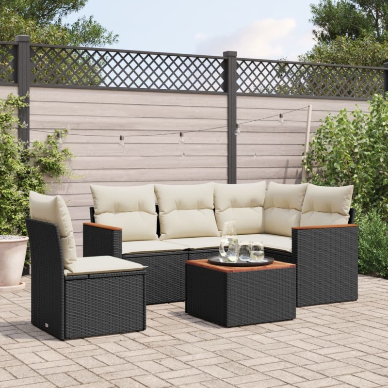 vidaXL Set de sofás de jardín 6 piezas y cojines ratán sintético negro vidaXL Set de sofás de jardín 6 piezas y cojines ratán sintético negro