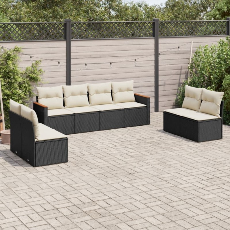 vidaXL Set de sofás de jardín 8 piezas y cojines ratán sintético negro vidaXL Set de sofás de jardín 8 piezas y cojines ratán sintético negro
