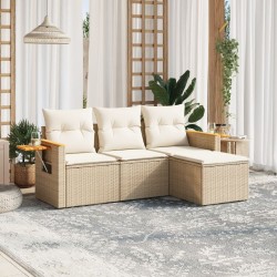 vidaXL Juego de sofás jardín con cojines 4 pzas ratán sintético beige
