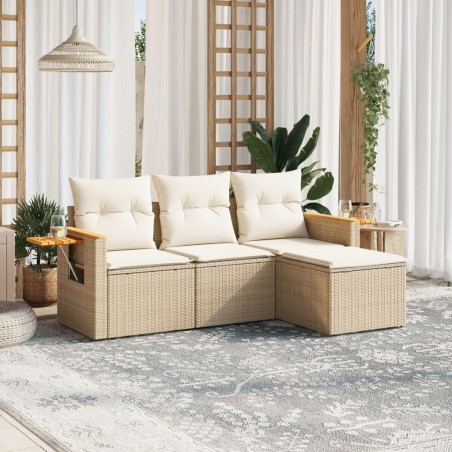 vidaXL Juego de sofás jardín con cojines 4 pzas ratán sintético beige