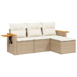vidaXL Juego de sofás jardín con cojines 4 pzas ratán sintético beige