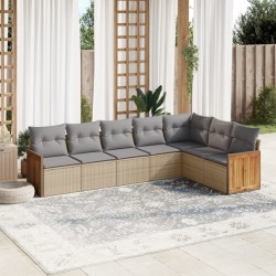 vidaXL Set sofás de jardín 7 piezas y cojines ratán sintético beige