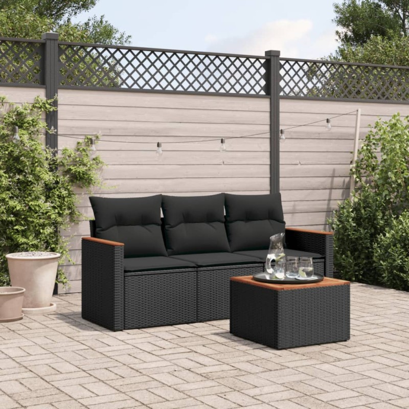 vidaXL Juego de sofás jardín 4 pzas con cojines ratán sintético negro vidaXL Juego de sofás jardín 4 pzas con cojines ratán sintético negro