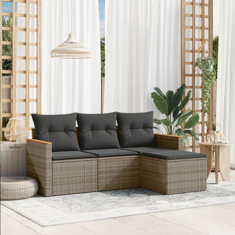 vidaXL Set de sofás de jardín 4 pzas y cojines ratán sintético gris vidaXL Set de sofás de jardín 4 pzas y cojines ratán sintético gris