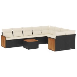 vidaXL Set de sofás de jardín 10 pzas cojines ratán sintético negro
