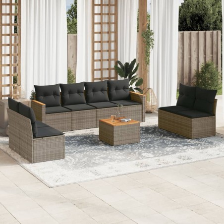 vidaXL Set de muebles de jardín 9 pzas y cojines ratán sintético gris