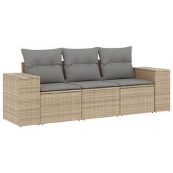 vidaXL Juego de sofás de jardín con cojines beige 3 pzas ratán PE