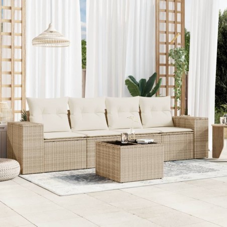 vidaXL Juego de sofás jardín con cojines 5 pzas ratán sintético beige