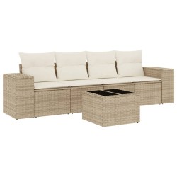 vidaXL Juego de sofás jardín con cojines 5 pzas ratán sintético beige