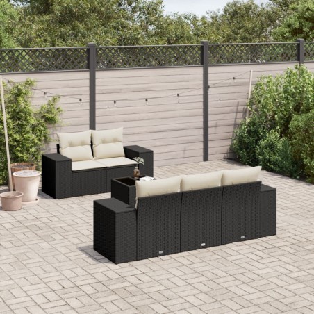 vidaXL Set de sofás de jardín 6 piezas y cojines ratán sintético negro