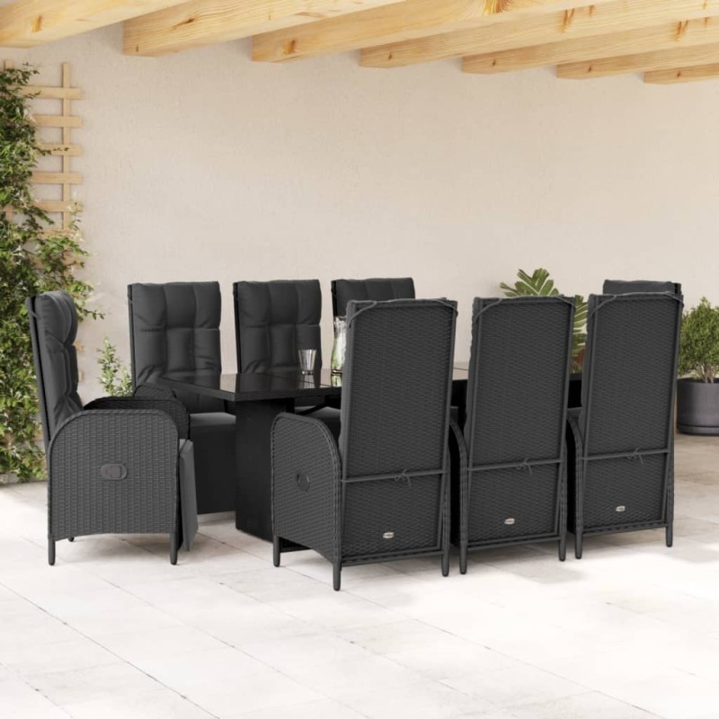 vidaXL Set de comedor de jardín 9 pzas y cojines ratán sintético negro vidaXL Set de comedor de jardín 9 pzas y cojines ratán sintético negro