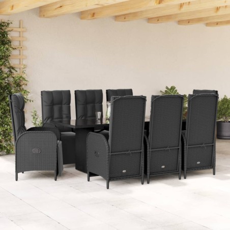 vidaXL Set de comedor de jardín 9 pzas y cojines ratán sintético negro