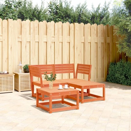 vidaXL Juego de sofás de jardín 3 pzas madera maciza pino marrón cera
