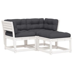 vidaXL Set sofás jardín 3 pzas con cojines madera maciza pino blanco